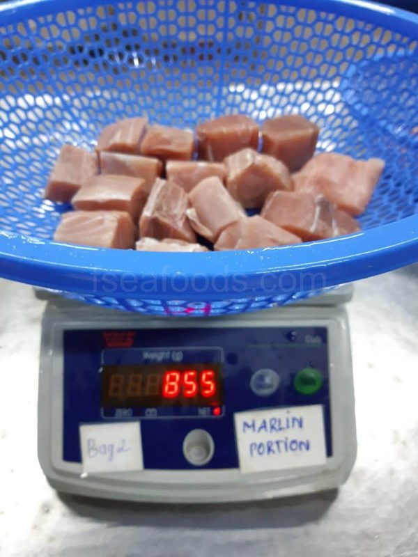 IQF Frozen Marlin Cubes, skinless and boneless, from F Seafood Vietnam for wholesale export.